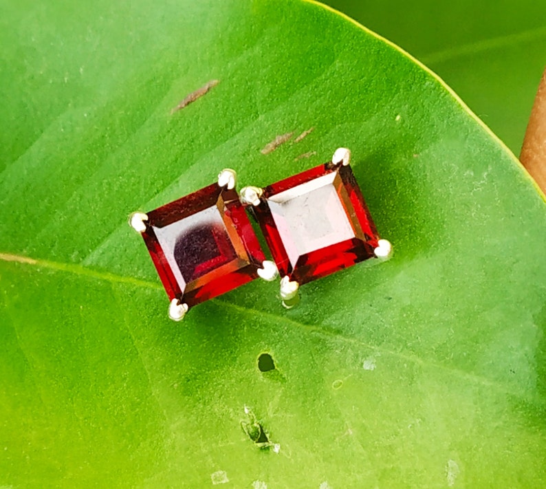 Natural Garnet Studs 92.5 sterling silver studs Push Back image 0