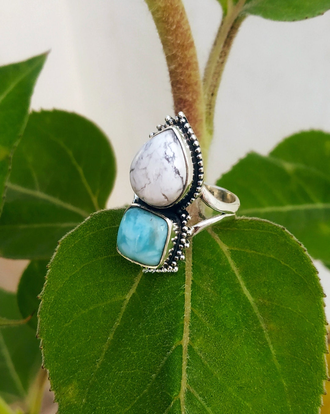 Buy White Howlite Ring, 92.5% Silver Ring, Natural Larimar Ring, White ...