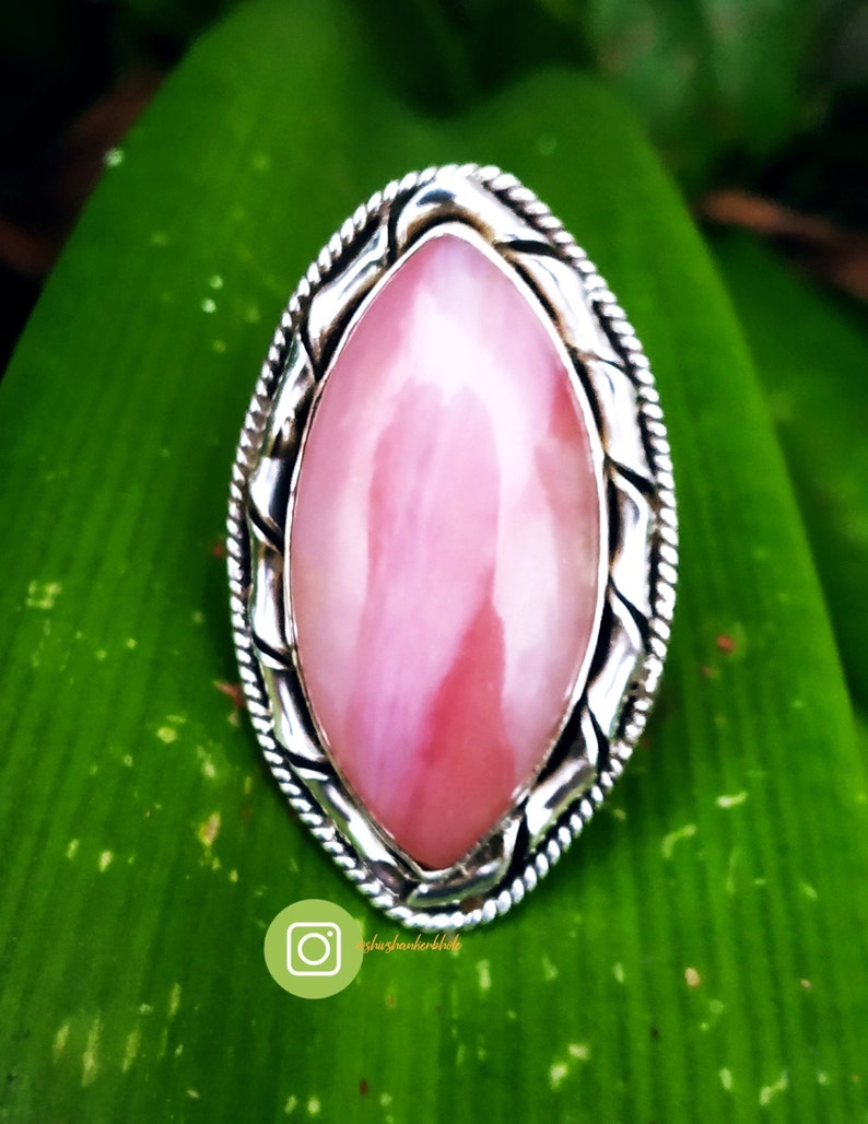Natural Pink Opal Ring 92.5% silver ring Eye Shape stone image 6