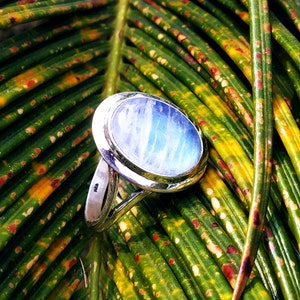 Moonstone ring, 925 silver ring, Promise ring, healing crystal ring, Boho Statement Ring, Oval stone ring, Rainbow Moonstone Jewelry, Hippie image 5