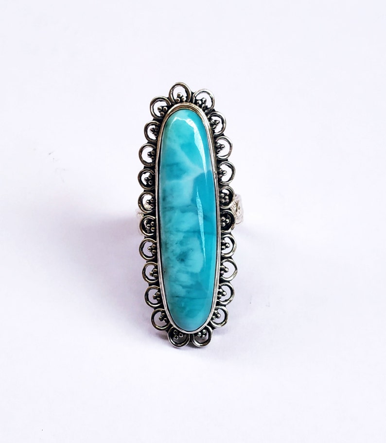 Larimar Ring 92.5% Silver Ring Larimar Long ring Dominican image 0