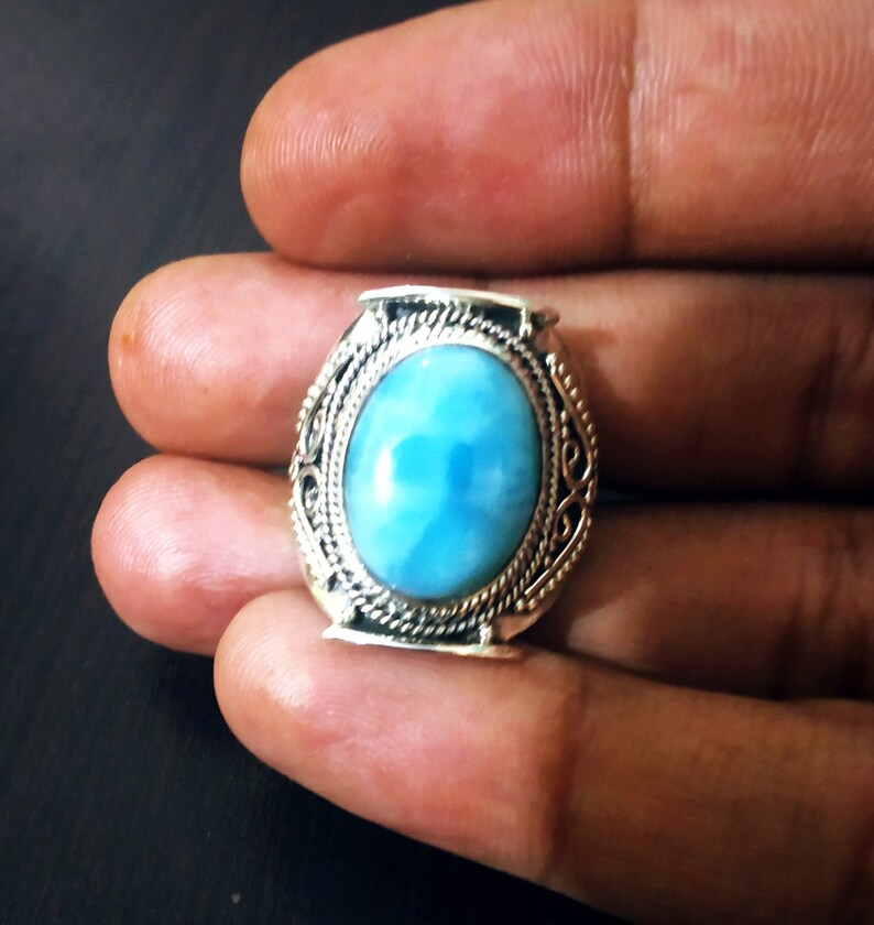 Natural Larimar Ring 92.5 Silver Ring Dominican Larimar Etsy