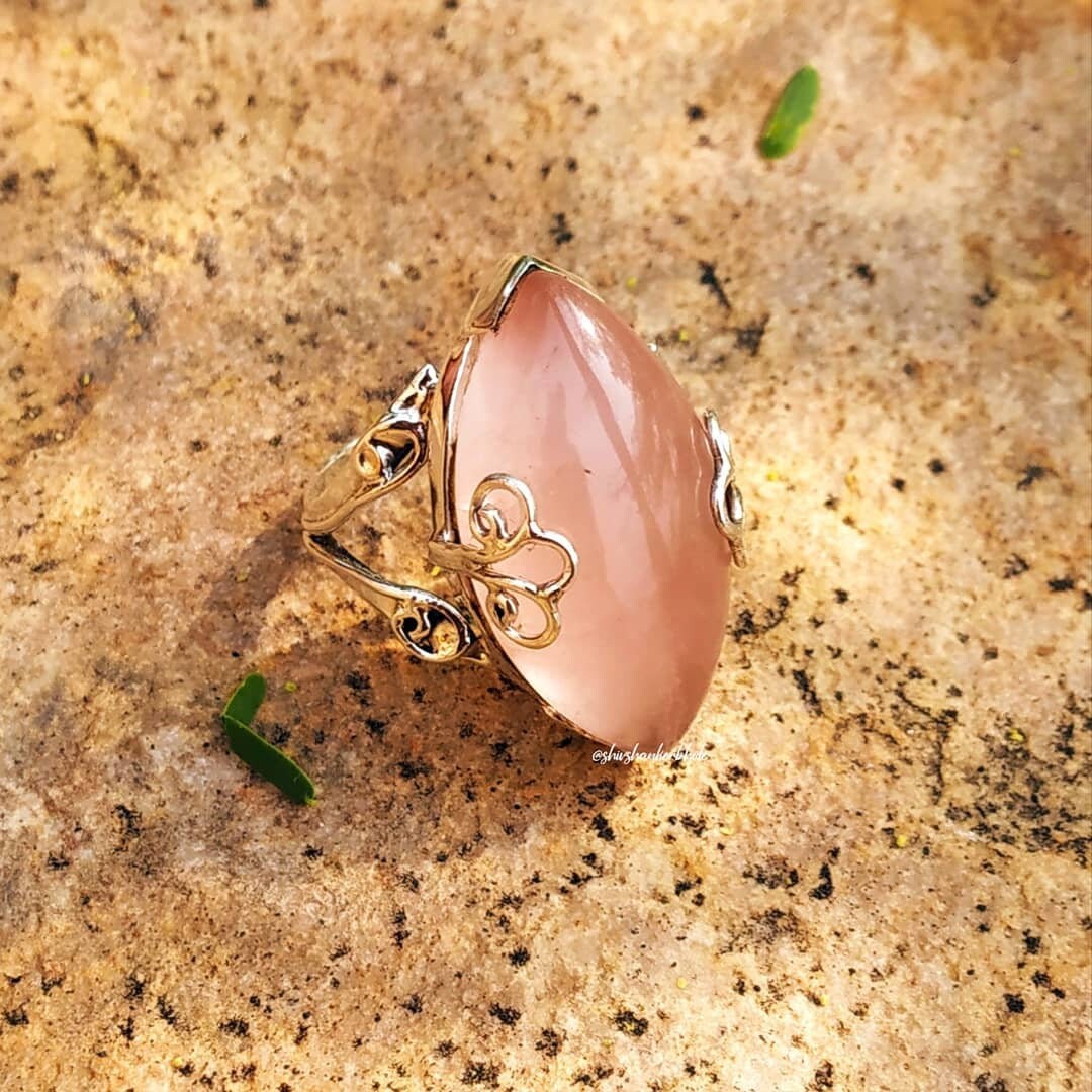 Natural Rose Quartz Ring, 92.5% Silver Ring, Designer Ring