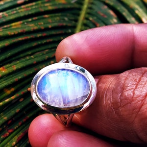 Moonstone ring, 925 silver ring, Promise ring, healing crystal ring, Boho Statement Ring, Oval stone ring, Rainbow Moonstone Jewelry, Hippie image 4