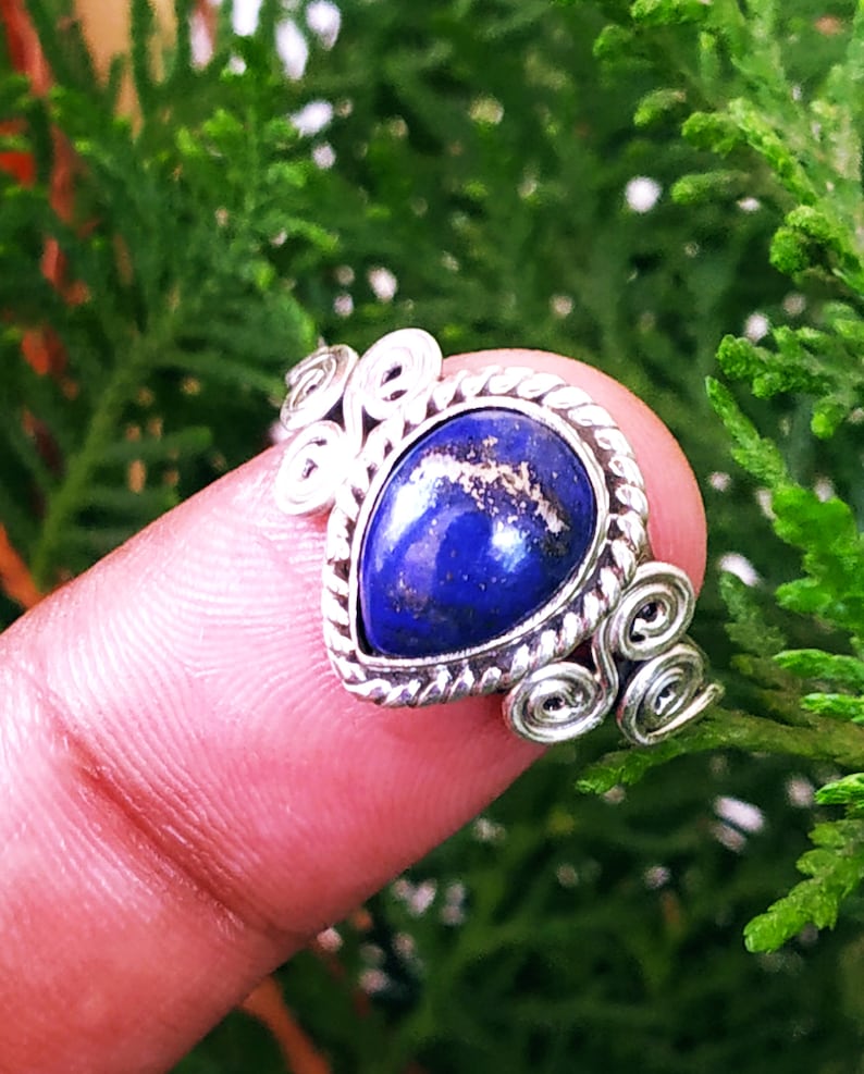 Lapis ring solid silver ring Lapis lazuli ring blue stone image 0