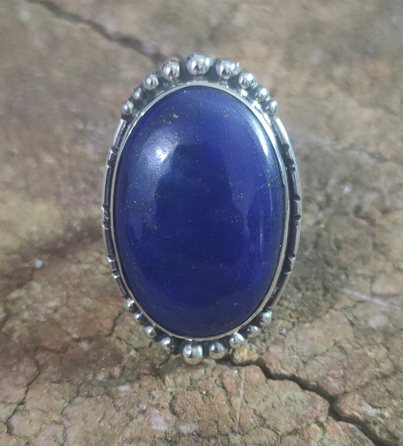 Lapis Lazuli Ring Solid Silver Ring Big Blue Stone Ring - Etsy