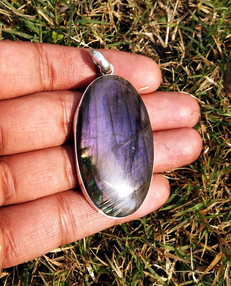 Purple Labradorite Pendant 925% Solid Silver Pendant Big image 0