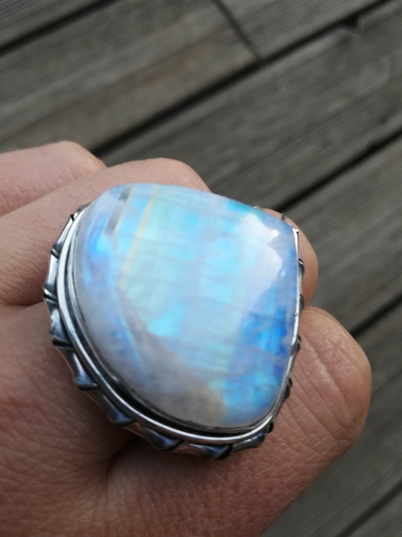 Rainbow Moonstone Ring 92.5 Sterling Silver June Birthstone image 0