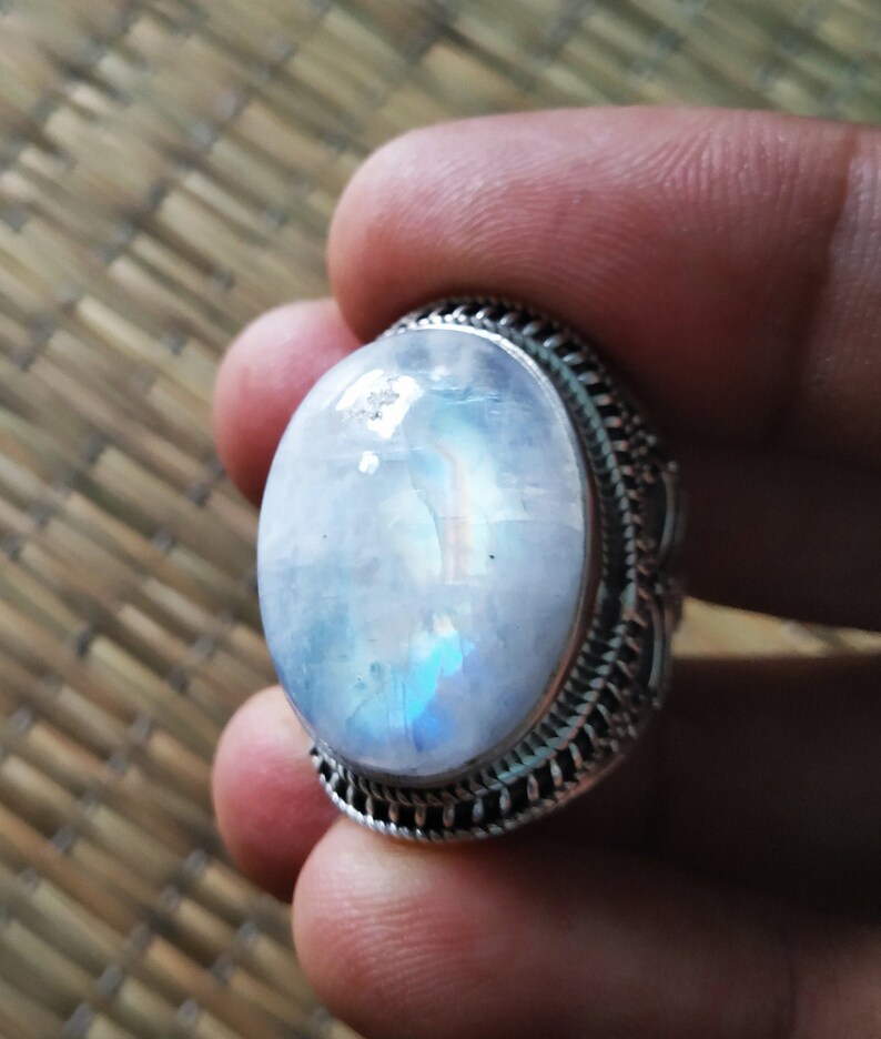 Rainbow Moonstone Ring 92.5% Silver ring June Birthstone image 1