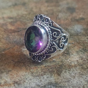 Mystic Topaz ring, 925% silver ring, Rainbow stone ring, Dainty ring, vintage style ring,Delicate ring,Gypsy bohemian ring,Boho wedding ring image 1