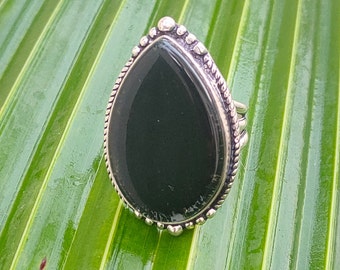 Black Onyx ring, 92.5 silver ring, Pear stone ring, Big stone Ring, Halloween Gift, Black onyx Jewelry, Christmas Gifts Ring, Halloween Art