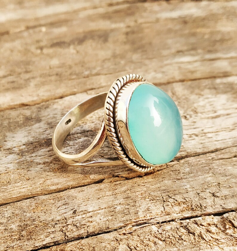 Aqua Chalcedony Ring 925 silver ring Cocktail Boho ring image 0