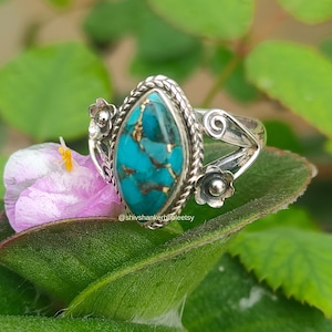 Blau Türkis Kupfer Ring: Sterling Silber Marquise Boho Statement Ring