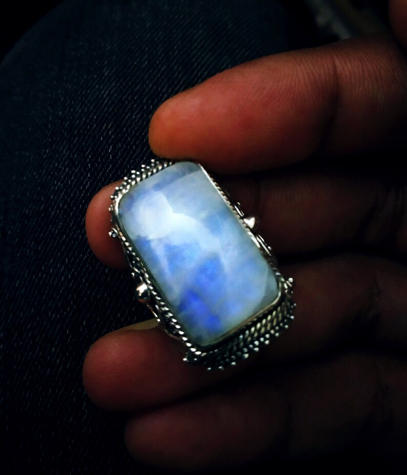 Rainbow Moonstone Ring 92.5%  Silver ring One of a kind image 0