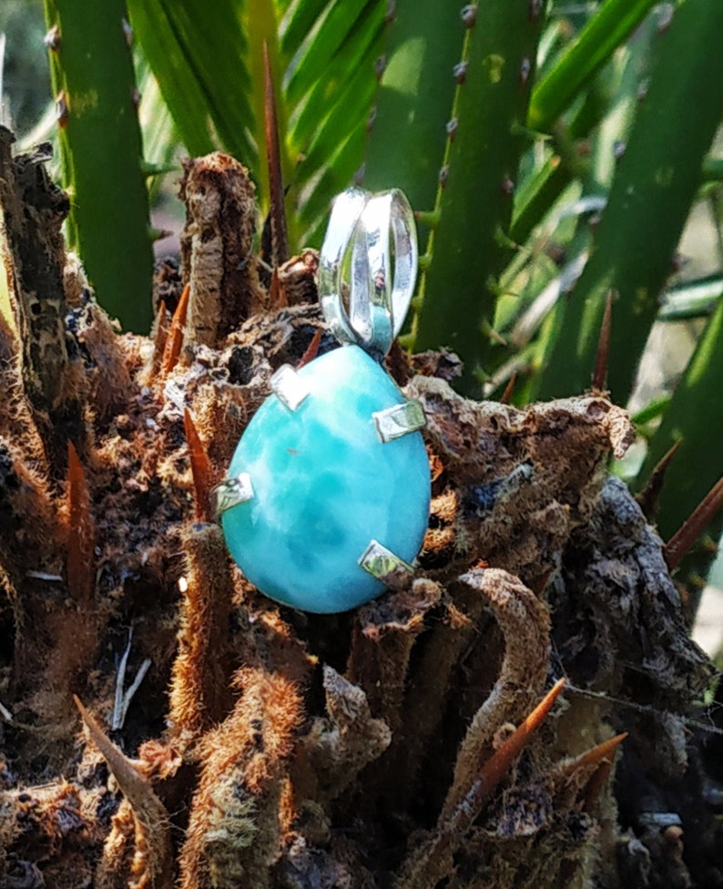 Natural Larimar pendant 92.5% Solid Silver Pendant Dominican image 0