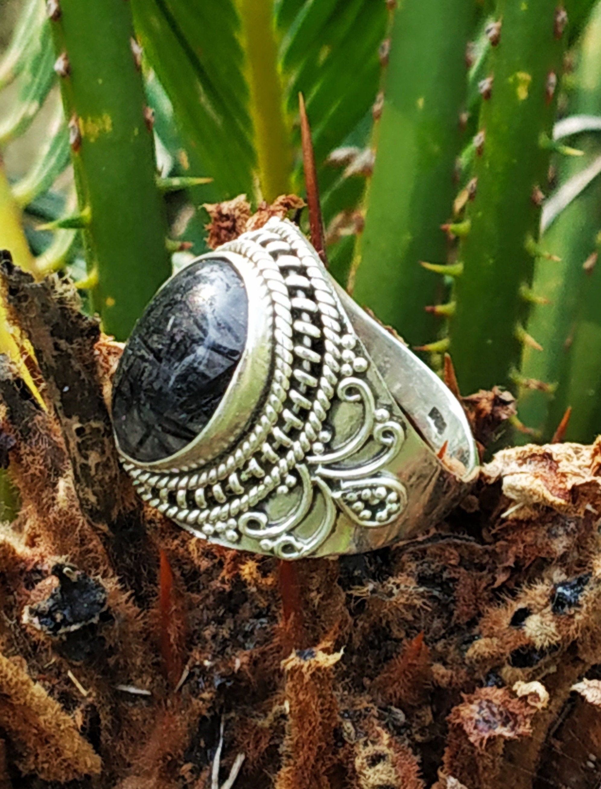 Natural Black Rutile Ring 925 silver ring Rutilated Jewelry | Etsy