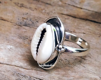 Sterling Silver Cowrie Shell Ring: Boho Statement Jewelry