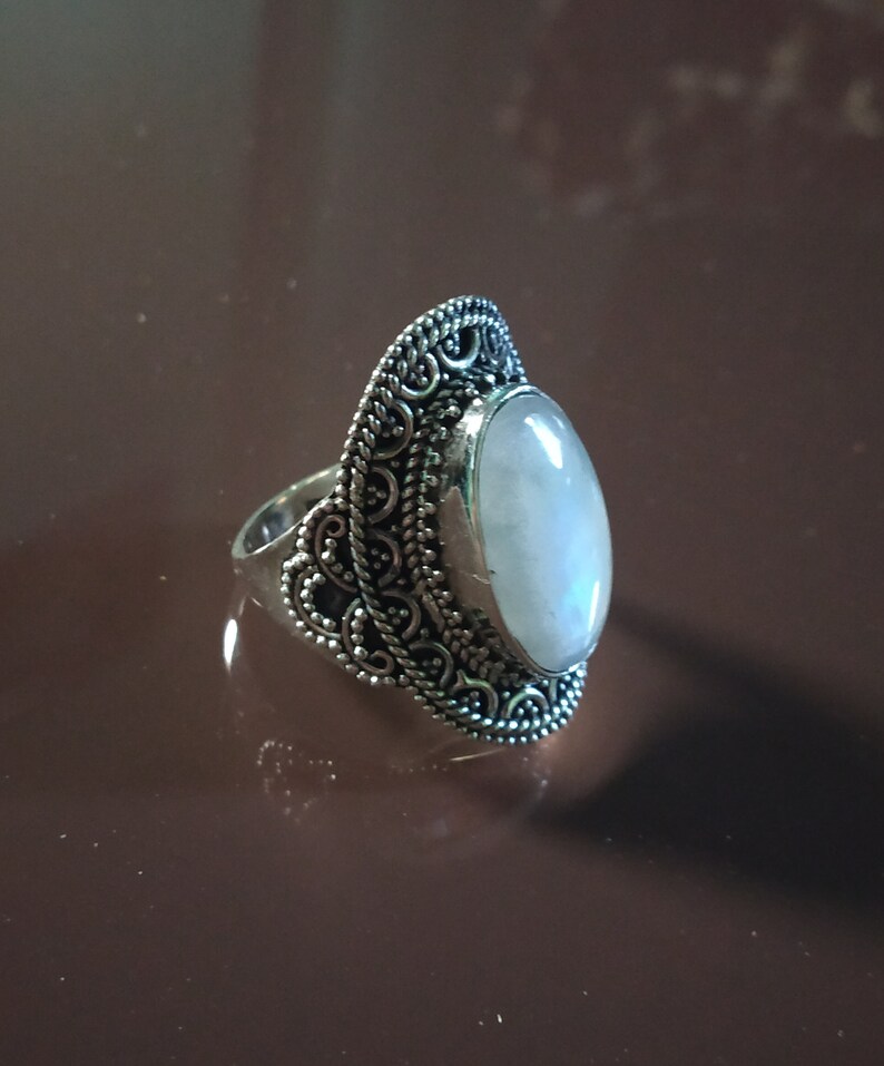 Moonstone Ring 925 silver ring Natural Rainbow moonstone image 0