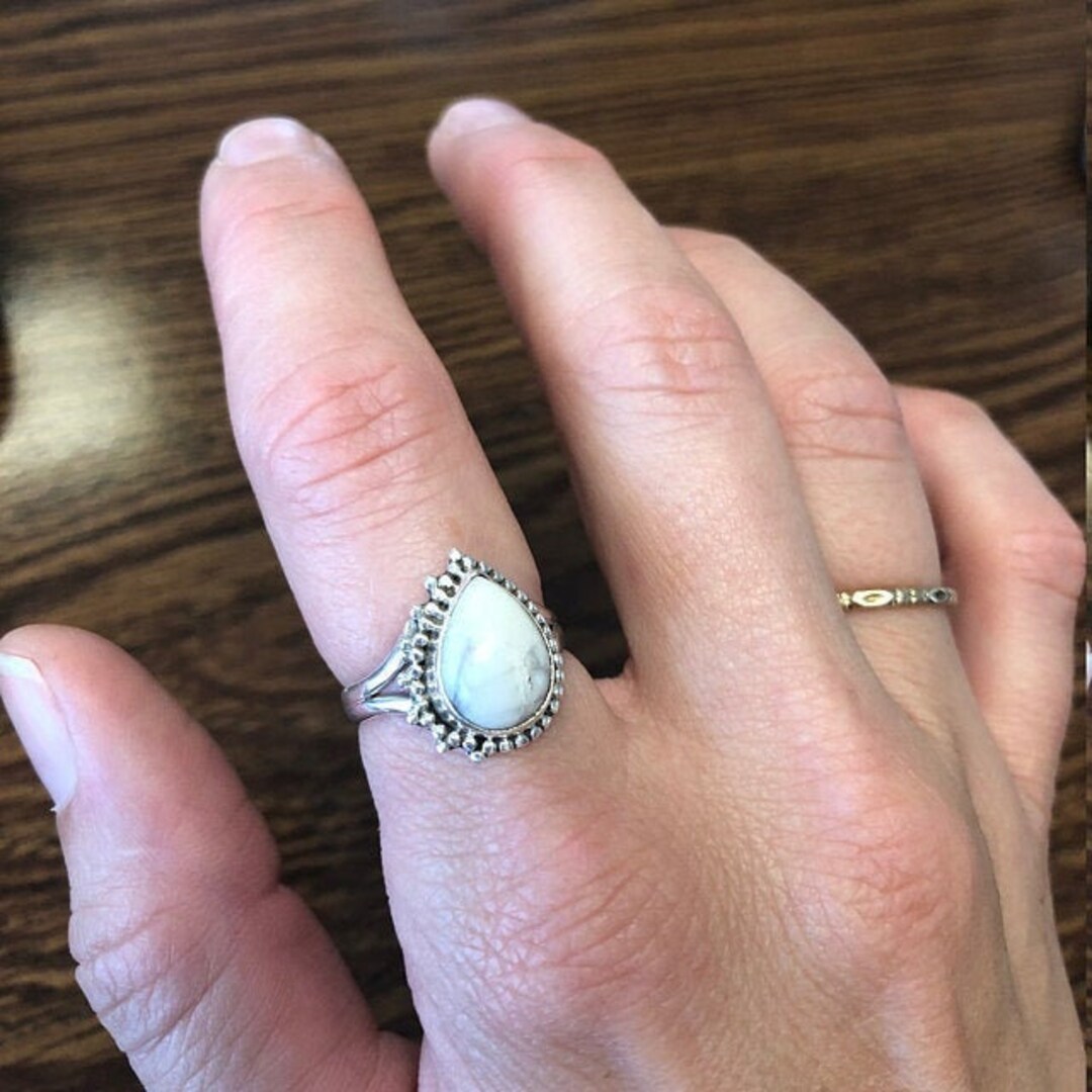 White Howlite Sterling Silver Ring: Water Drop Boho Jewelry - Etsy
