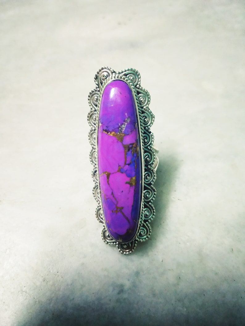Purple Copper Turquoise Ring 925% silver ring Mohave image 0