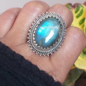 Labradorite Ring, 925 Sterling silver ring, Big stone ring, Blue Flash Stone ring, OOAK Ring, Handcrafted ring, Statement ring,Boho Ring