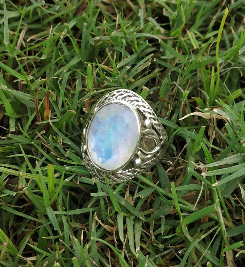 Moonstone Ring Solid silver ring Artisan ring Men Signet image 0