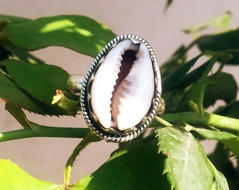 Cowrie Shell Ring: 92.5 Sterling Silver, Handmade Boho Jewelry