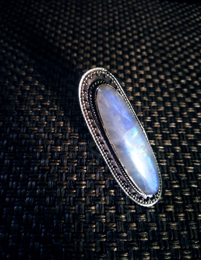 Rainbow Moonstone Ring 92.5% Sterling Silver June image 0