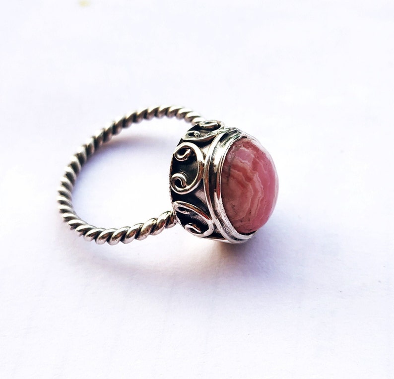 Natural Rhodochrosite Ring 92.5% Sterling Silver Ring Dainty image 0