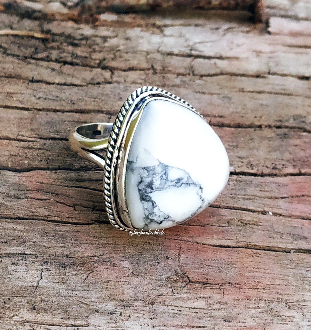 Triangle White Howlite Ring: Sterling Silver Boho Artisan Jewelry - Etsy
