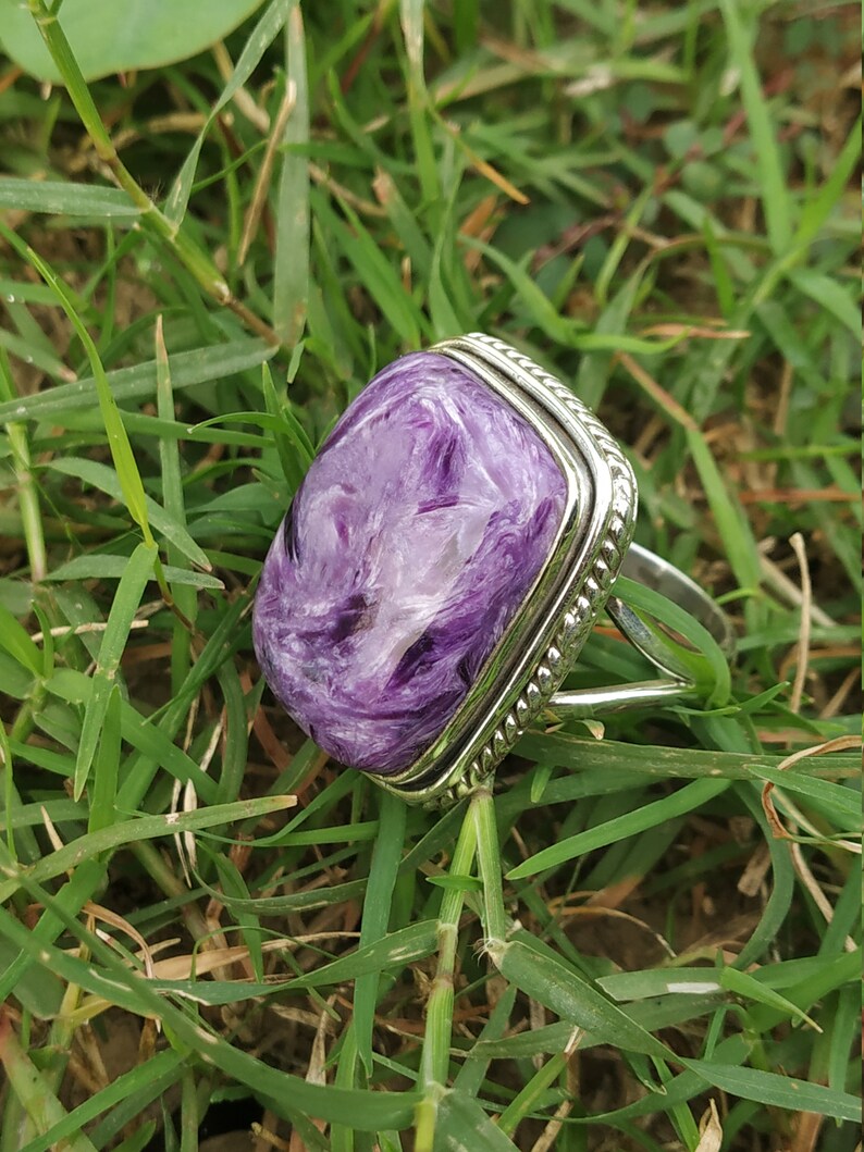 Charoite ring 925 silver ring Natural Russian Charoite ring image 0