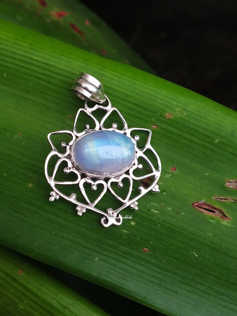 Boho Rainbow Moonstone Pendant 92.5% Sterling Silver pendant image 0