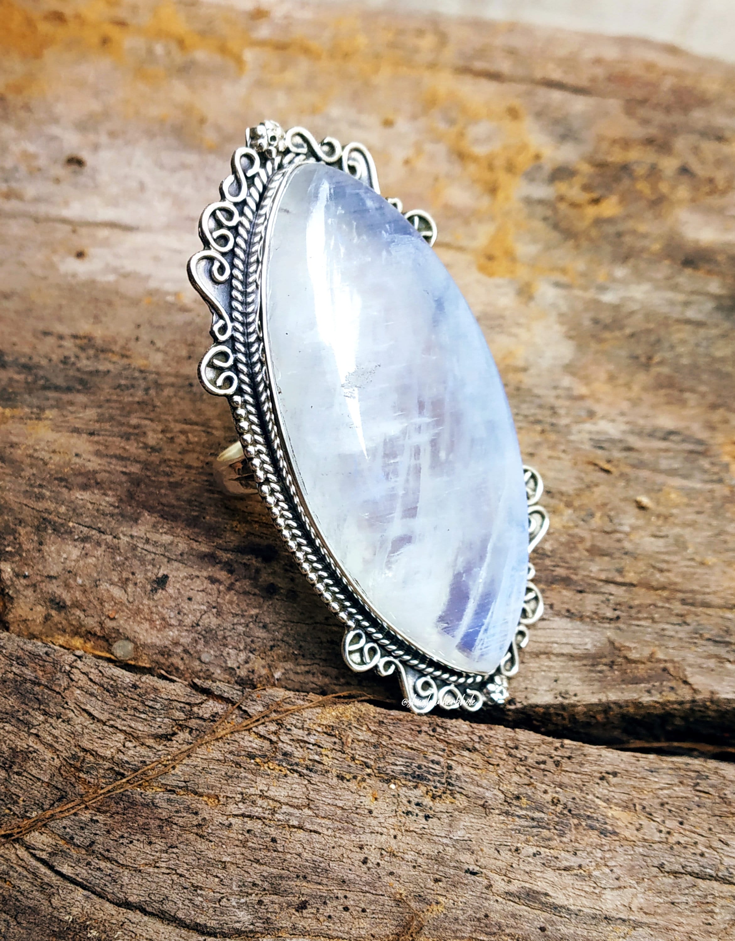 Koral Jewelry Moonstone Oval Ring - 925 Sterling Silver Vintage Boho Chic Ring, Sizes 7, 8, 9