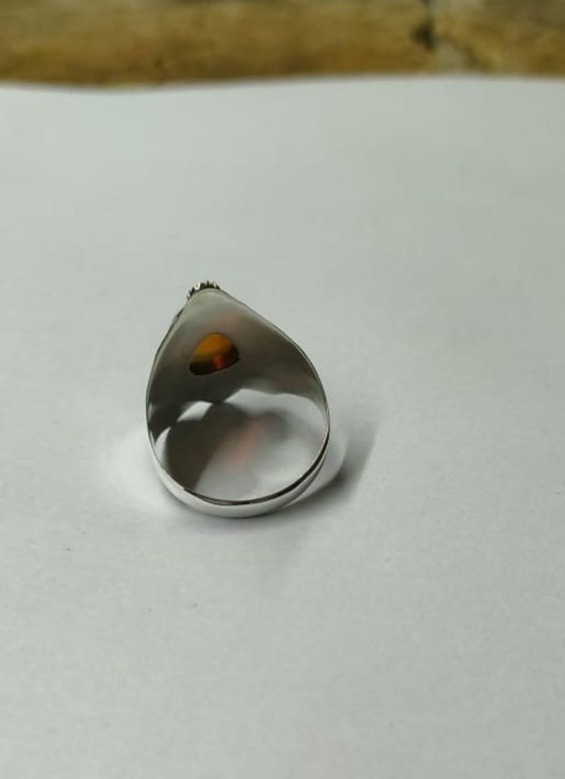 Ethiopian opal Ring, 92.5% Silver Ring, Handmade Ring, Oval Stone Ring, Genuine Ethiopian opal, Statement Ring, Wide Band Ring,Opal Jewelry image 5