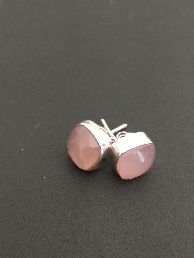 Rose quartz stud  sterling silver stud  cushion stone image 0