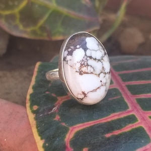 Wild Horse Magnesite Ring ,Sterling Silver Ring, natural white and brown gemstone ,handmade ring, Statement Ring,  Gift Ring for her