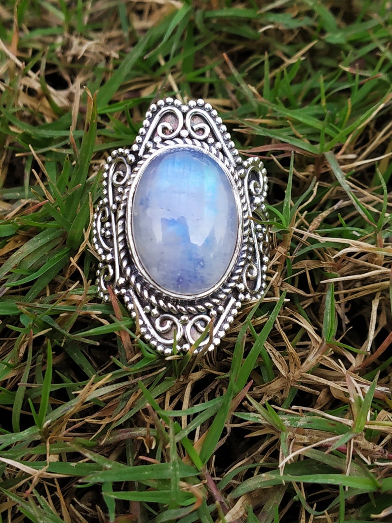 Boho Moonstone ring Solid Silver ring Statement Ring with image 0