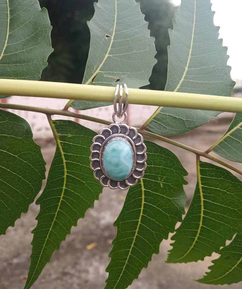 Larimar pendant 925% Sterling Silver Pendant Dominican image 1
