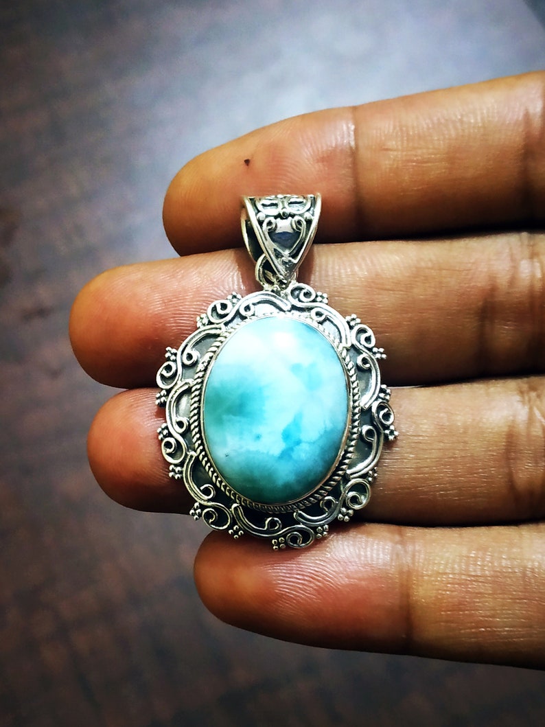 Larimar pendant 925% Sterling Silver Pendant Dominican image 0