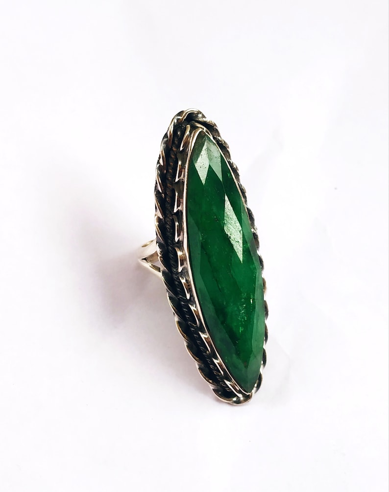 Emerald ring 925% Silver ring Green stone ring Emerald image 0