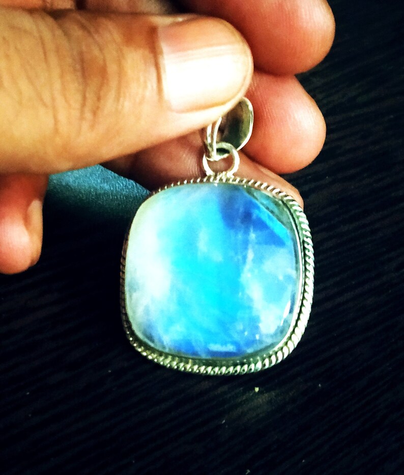 Rainbow Moonstone Pendant 925% Sterling Silver pendant One image 0