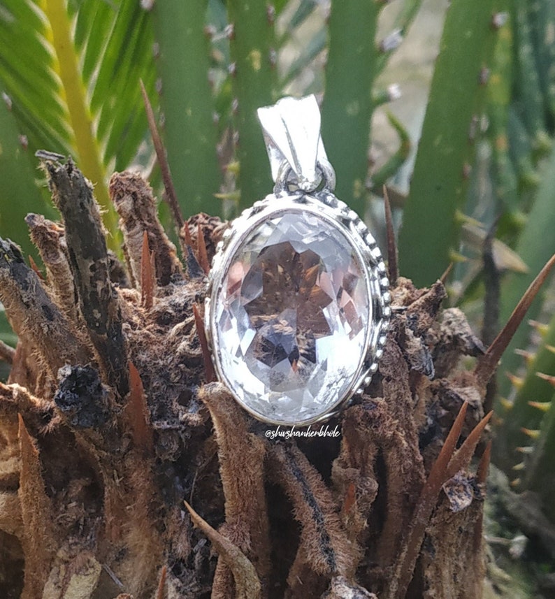 Crystal Quartz Pendant 92.5% sterling silver pendant Crystal image 0