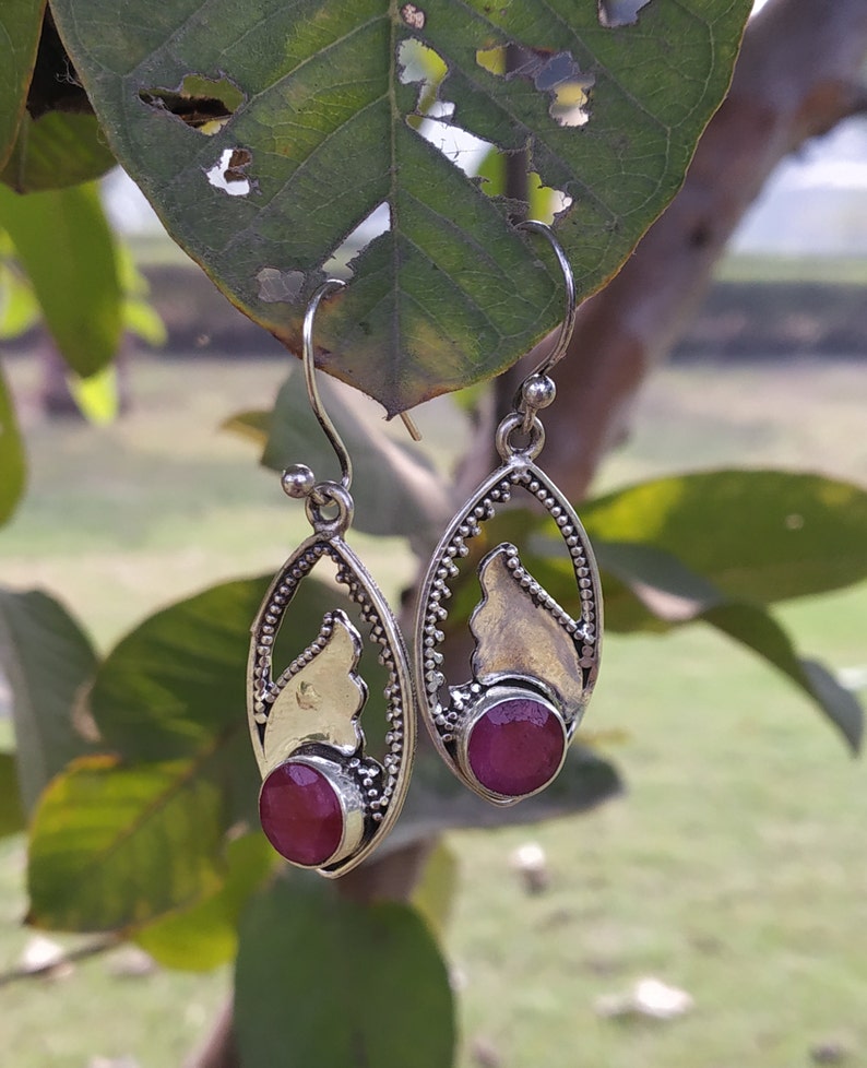 Ruby Earrings Sterling silver Earrings Red gemstone image 2