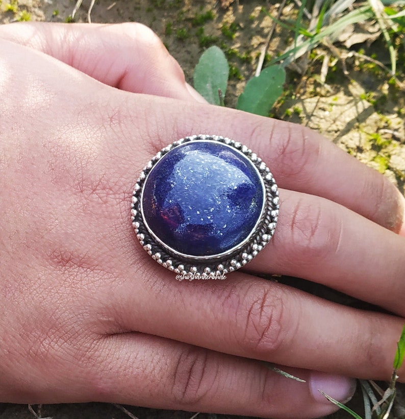 Lapis Ring 92.5% silver ring Big Stone ring Nepalese image 0