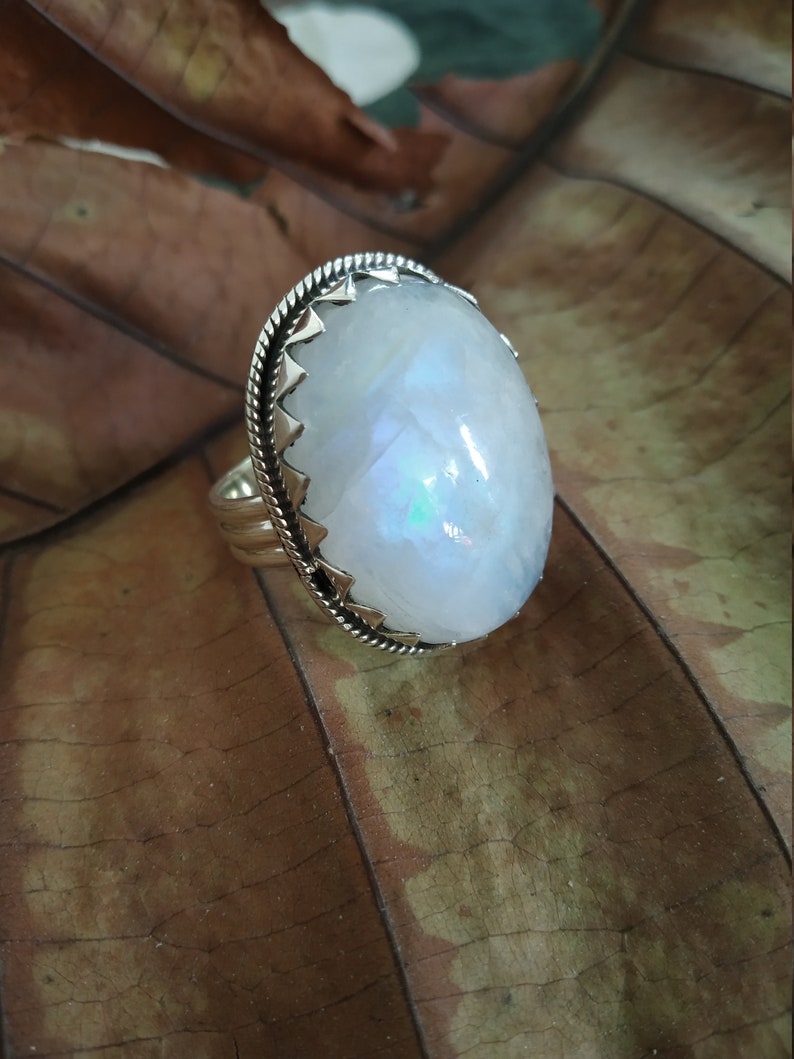 Rainbow Moonstone Ring 92.5% Sterling Silver June Birthstone image 0