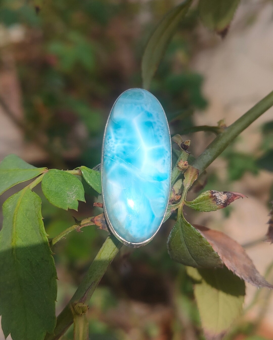 Larimar Ring 92.5 Silver Ring Big Marquise Stone Ring Sky Etsy