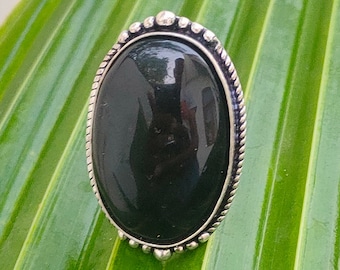 Lapis Lazuli Ring, Natural Black Onyx ring, 92.5 silver ring, Big stone Ring, Boho Statement Ring, Black onyx Jewelry, Halloween Gifts Ring