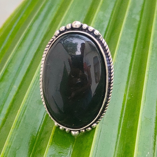 Lapis Lazuli Ring, Natural Black Onyx ring, 92.5 silver ring, Big stone Ring, Boho Statement Ring, Black onyx Jewelry, Halloween Gifts Ring