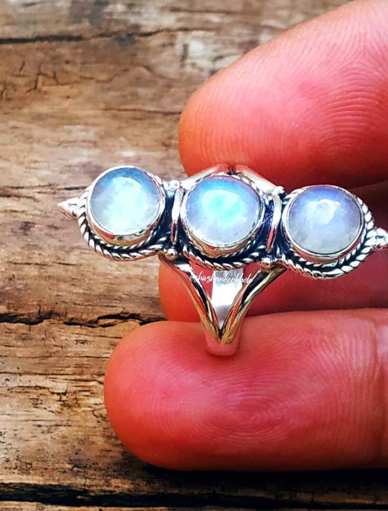 Moonstone Ring 92.5 Silver Ring Rainbow Moonstone Ring Etsy