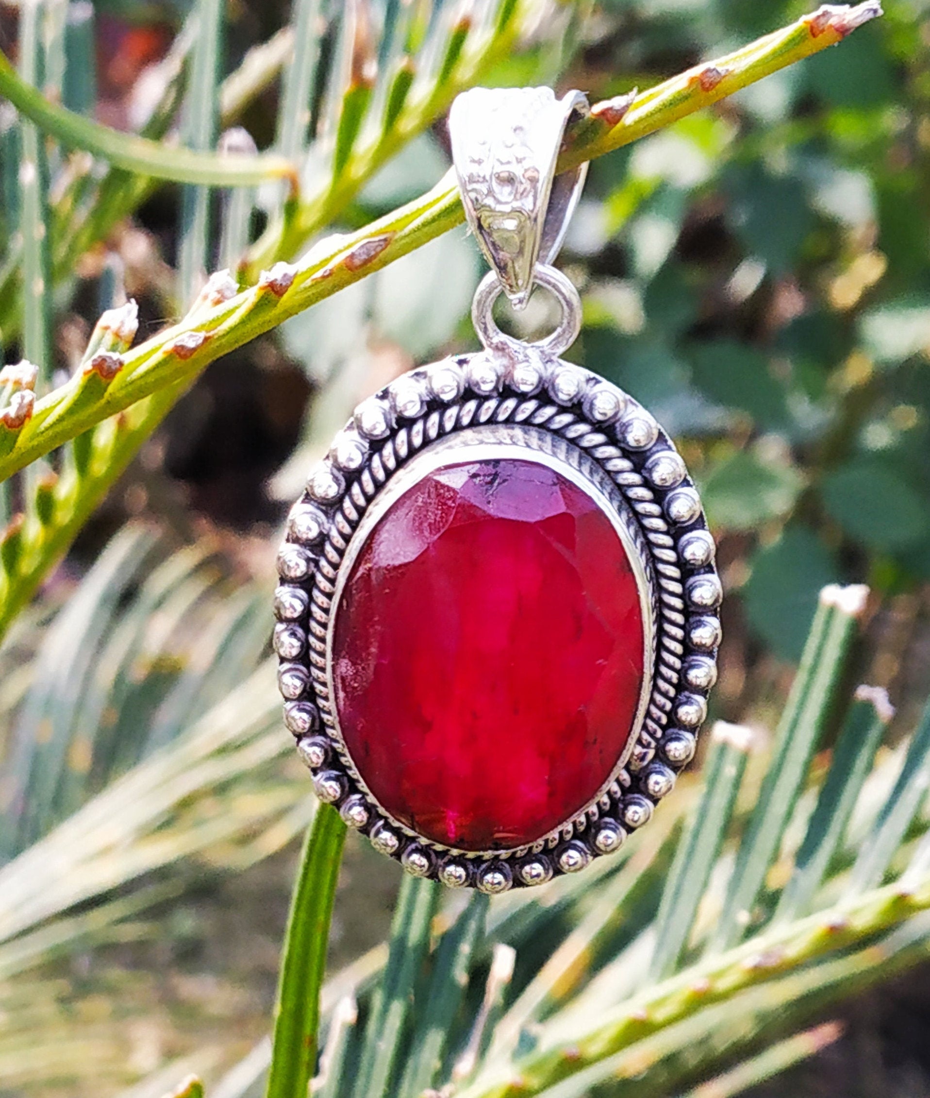 Ruby pendant 925% Sterling silver pendant Statement pendant | Etsy